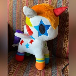 tokidoki White Bowie Unicorn Plush with Orange Mane and Multicolor Accents